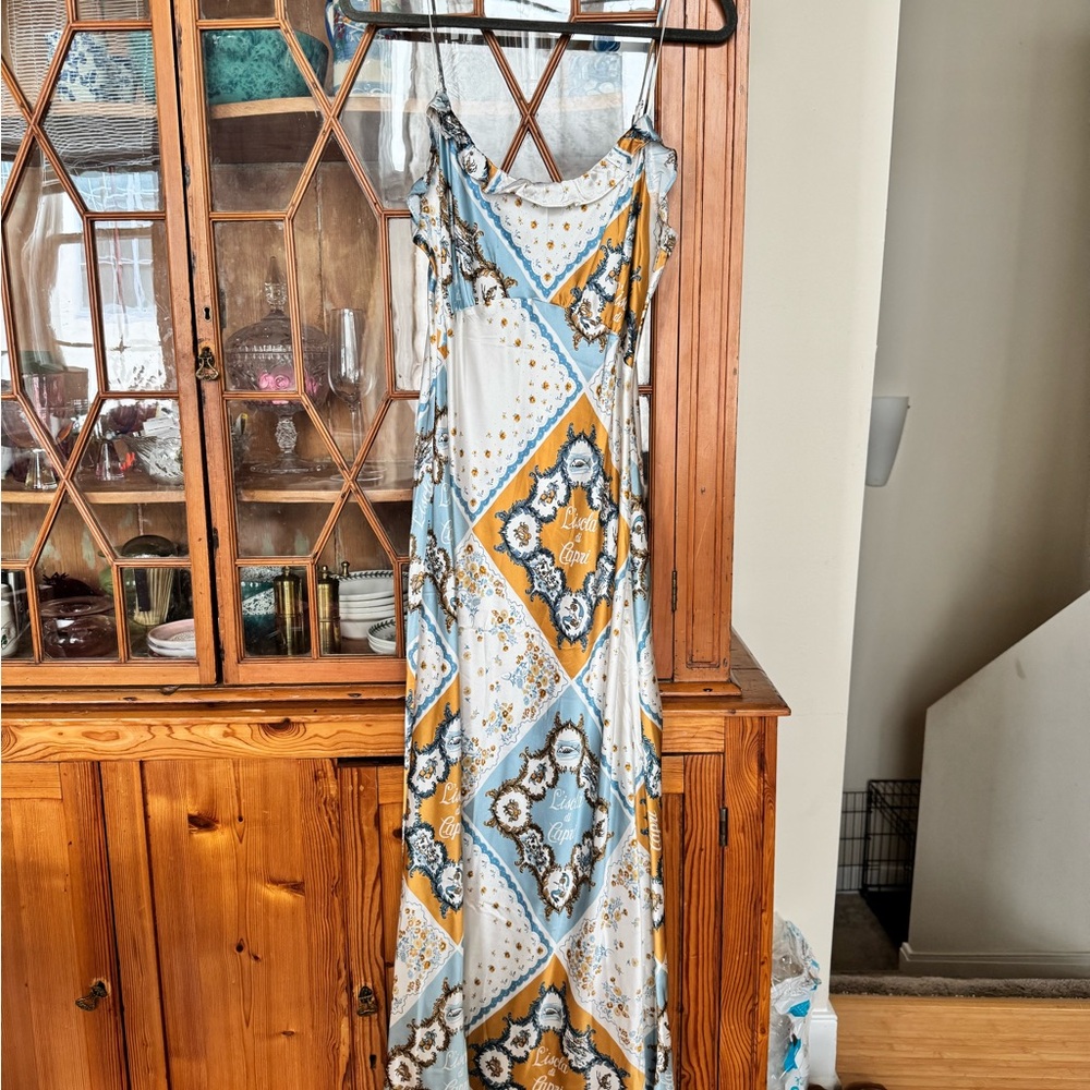 Reformation Blue and Gold Floral Midi Dress